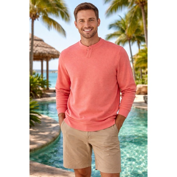 Tommy Bahama Flipfield Abaco Mens Reversible Pullover Sweater New Coral Small